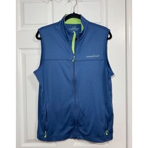 Vineyard Vines Mens Vest S Performance Full Zip Vest Blue Lime Green Golf